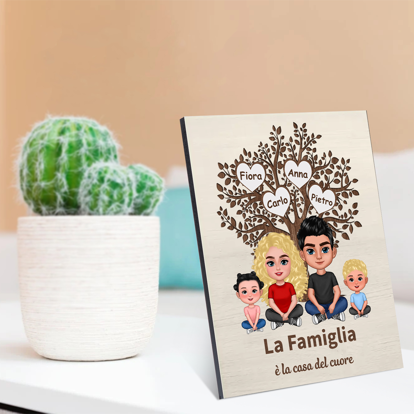 Dipinto personalizzato con albero genealogico - 2-7 nomi e personaggi personalizzati - Decorazioni in legno squisite per la mamma