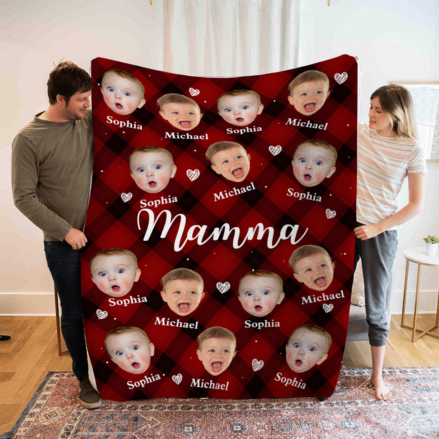 Coperta Personalizzata con Volti e Nomi dei Tuoi Bimbi – Il Regalo Più Dolce per una Mamma Speciale | Jessemade
