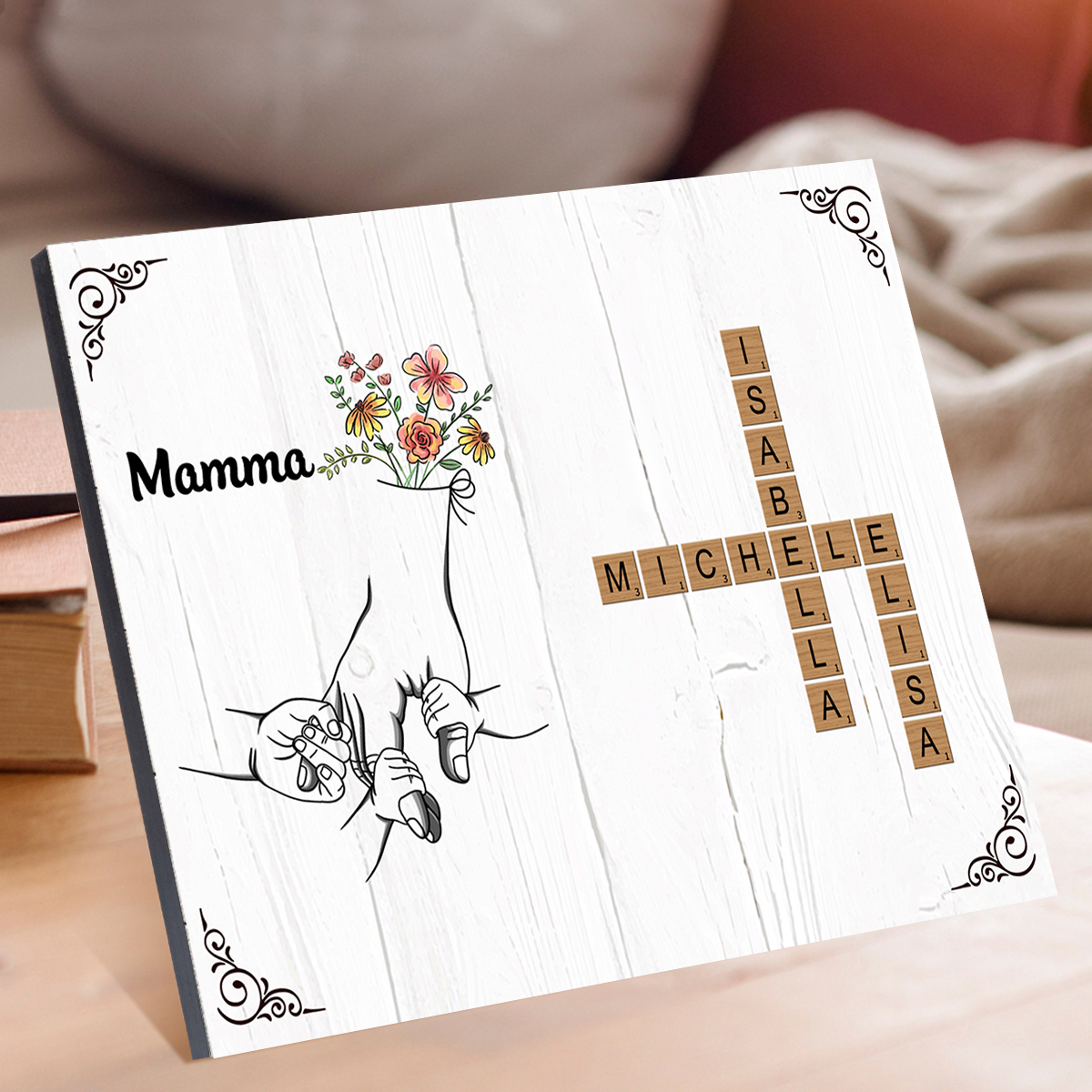 Targa Legno Personalizzata con Nomi e Mani – Regalo Commovente per la Festa della Mamma
