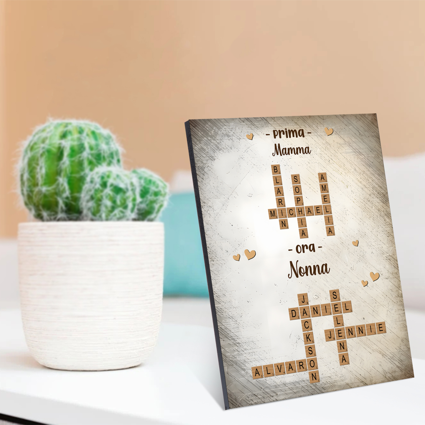 Stampa su Legno Personalizzata – Cruciverba con Nomi – Regalo per la Festa della Mamma