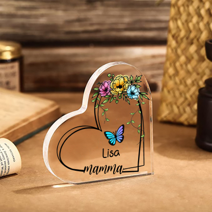 Decorazione Acrilica a Forma di Cuore Personalizzata con Farfalla – 1 Nome e Testo per Nonna o Mamma | Jessemade