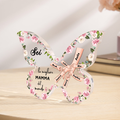 Decorazione Acrilica a Forma di Farfalla Personalizzata – Mano Nella Mano, 7 Nomi e Testo per Nonna o Mamma | Jessemade