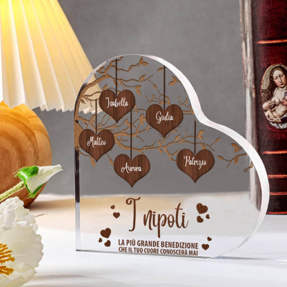 I nipoti e la nonna-Decorazione acrilica albero di cuore marrone per nonna/mamma