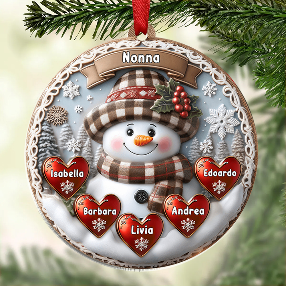 Nonna-Portachiavi/Pendente acrilico pupazzo di neve con cuore e nomi personalizzati regalo per famiglia