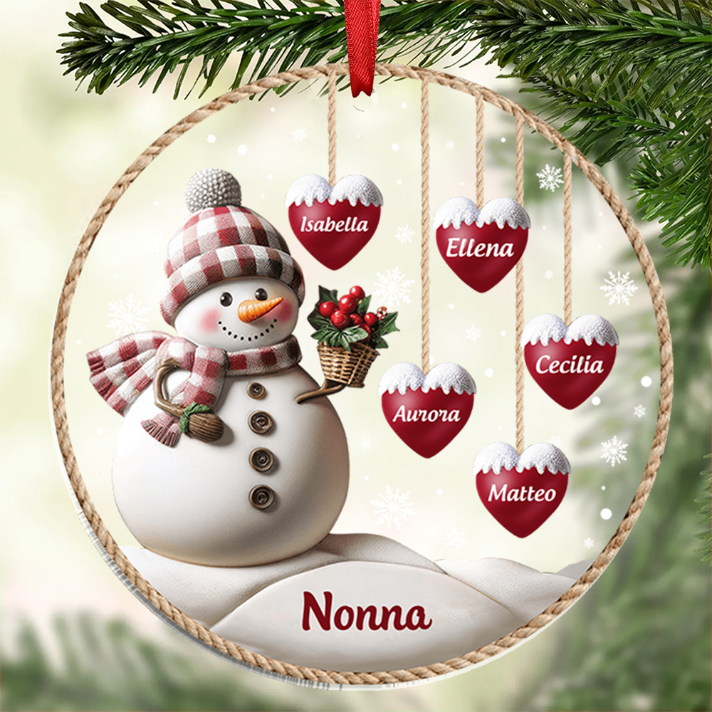 Nonna-Portachiavi/Pendente acrilico pupazzo di neve con nomi personalizzati regalo per famiglia
