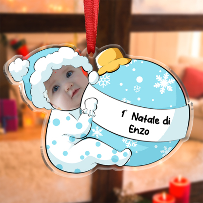 1° Natale-Portachiavi/Pendente acrilico con foto e nome personalizzati regalo per bambini