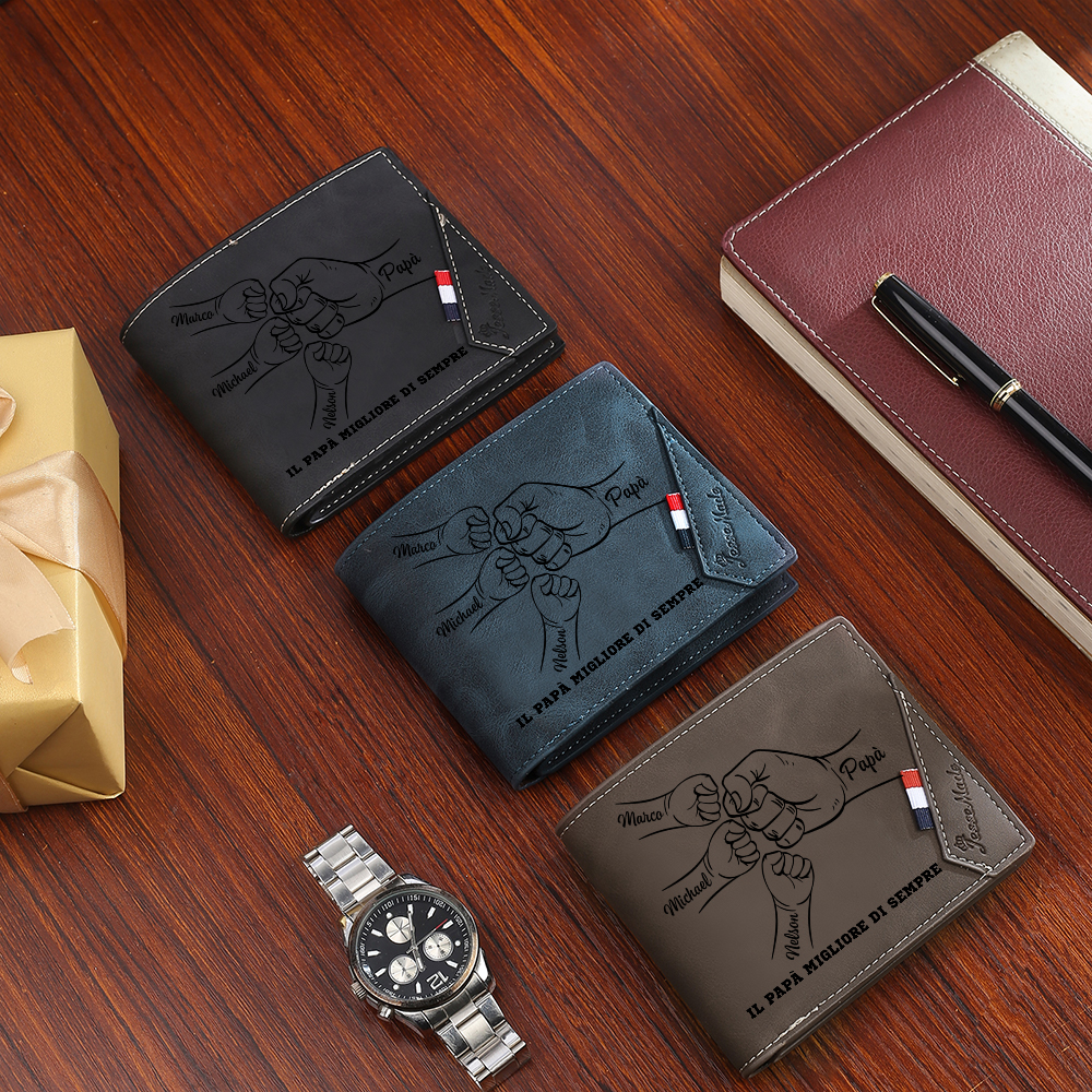Portafoglio Uomo Personalizzato in Pelle – Incisione di 2-7 Nomi e Testo – Regalo Speciale per Papà | Jessemade