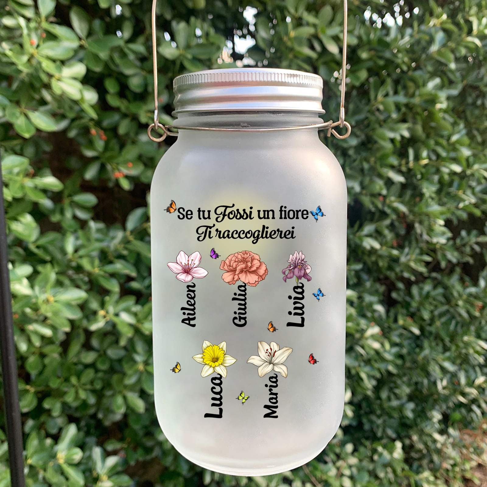Lampada personalizzata di vetro con fiori di nascita e 1-10 nomi personalizzati Regalo di Natale per gli amici o membri della famiglia | Jessemade