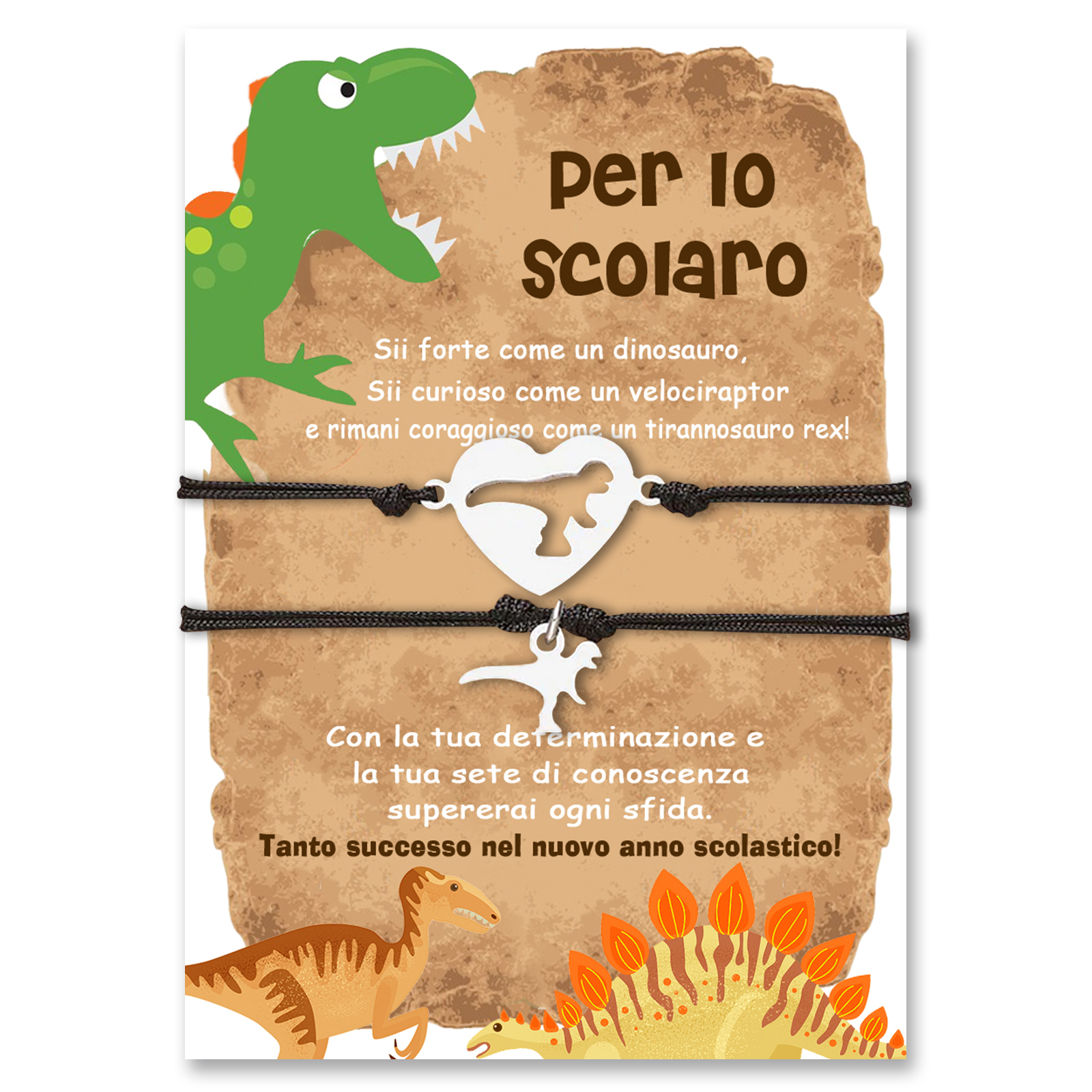 2PCS Braccialetto dinosauro regorabile regalo per bambina con carta e scatola