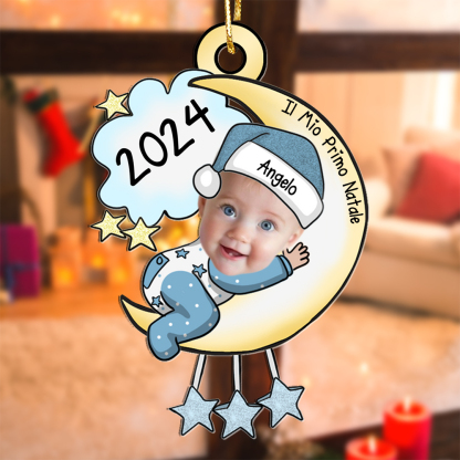 Nome personalizzato Primo addobbo natalizio per neonati Luna e stelle personalizzate 2024 Ricordo | Jessemade