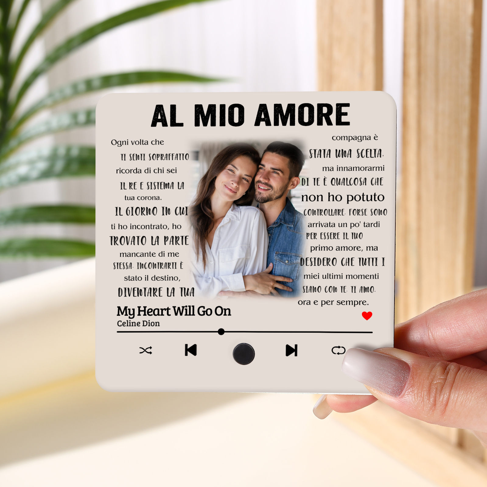 Magnete da Frigorifero Musicale Personalizzato - Con 1 Foto e 1 Canzone, Design "Al Mio Amore" - Regalo di San Valentino per Lei/Lui | Jessemade