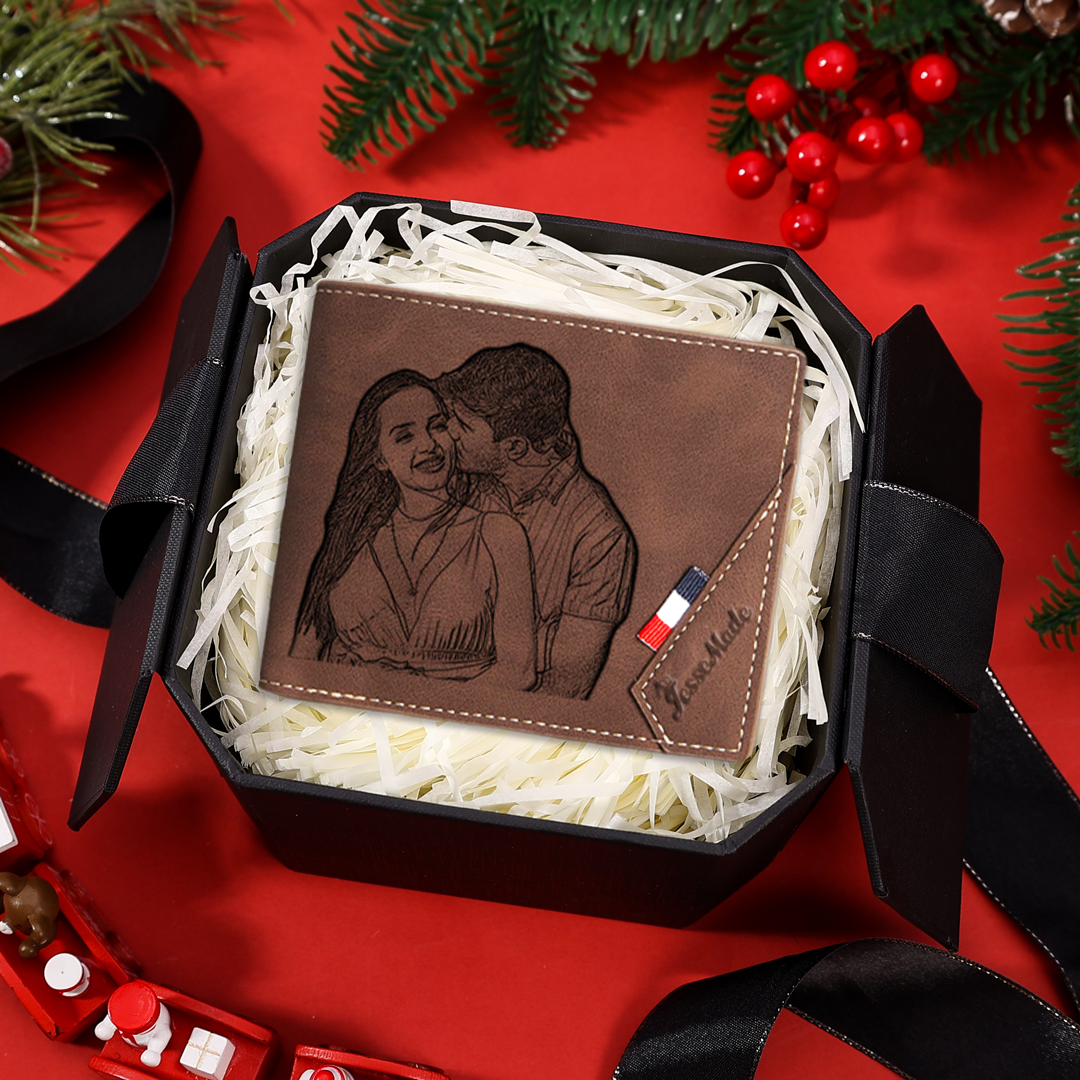 Personalized Men's Leather Wallet – Custom Photo, Name & Initial | PU Leather Wallet – Thoughtful Christmas Gift for Him | Jessemade