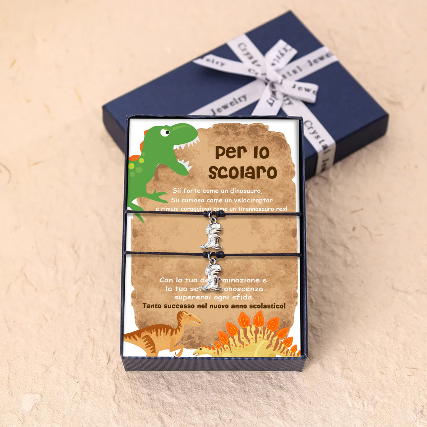 2PCS Braccialetto dinosauro regorabile regalo per bambina con carta e scatola
