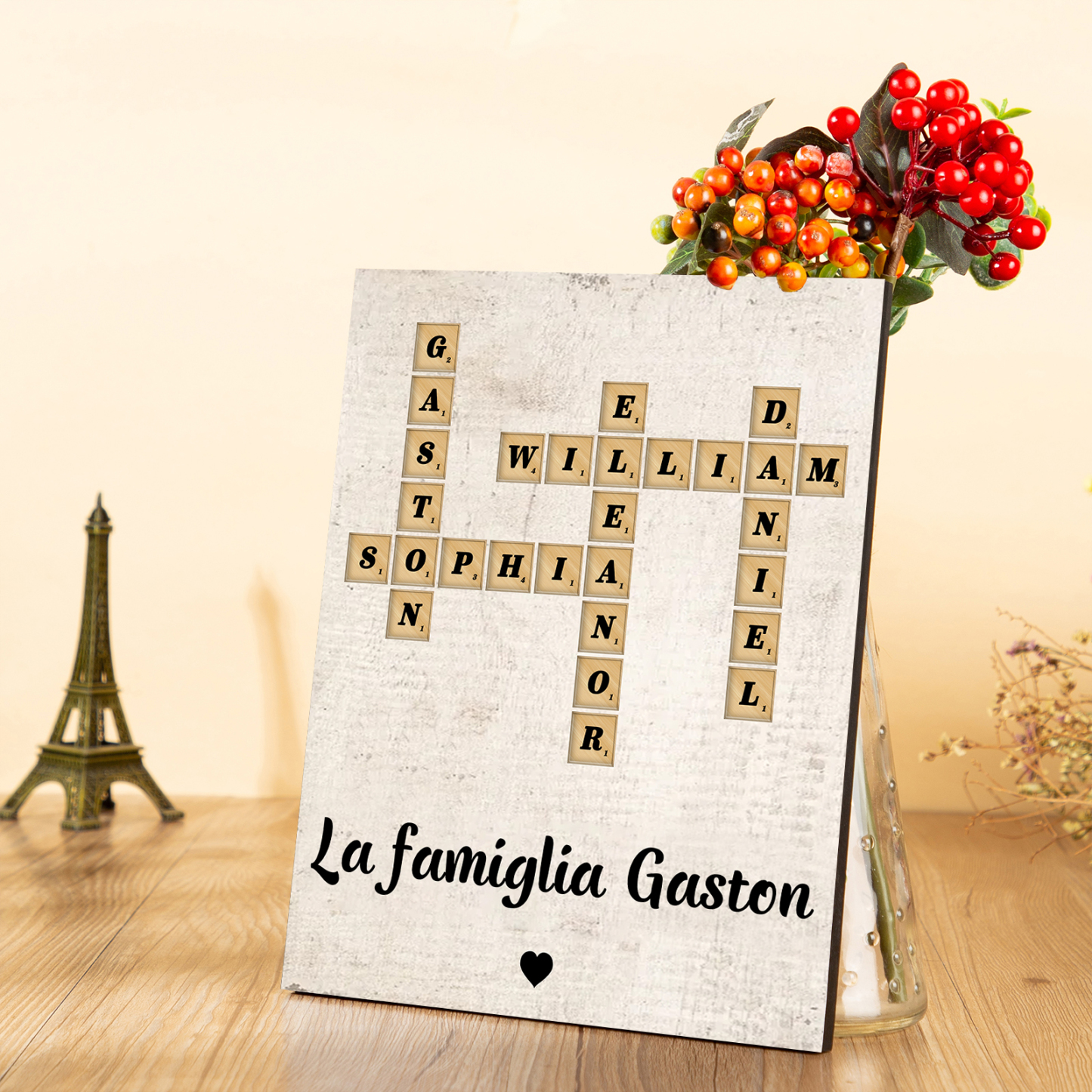 Targa in Legno Personalizzata - Incisioni Fino a 12 Nomi - Decorazione