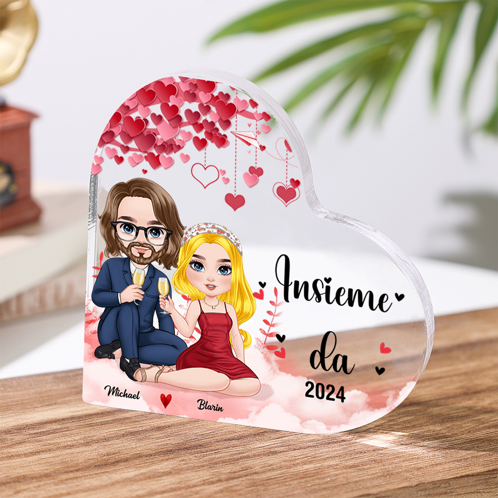 Ornamento Acrilico a Forma di Cuore Personalizzato con 2 Figure e Nomi - Regalo di Natale per Lui o Lei | Jessemade
