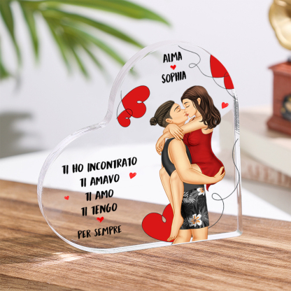 Decorazione Cuore Personalizzata in Acrilico con Illustrazione di Coppia e 2 Nomi - Regalo di Natale per Lui o Lei | Jessemade