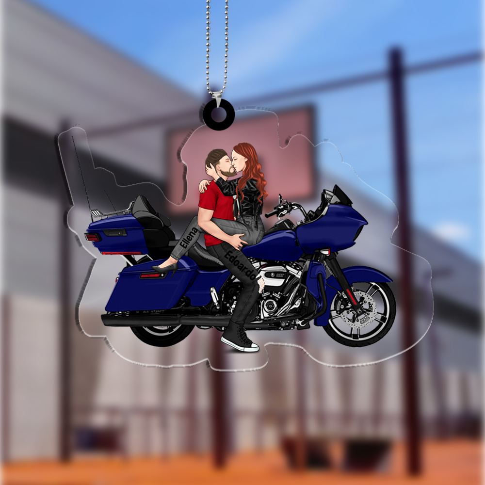 Portachiavi/Pendente abbraccio e bacio sulla moto con immagine personalizzata regalo per coppia♥