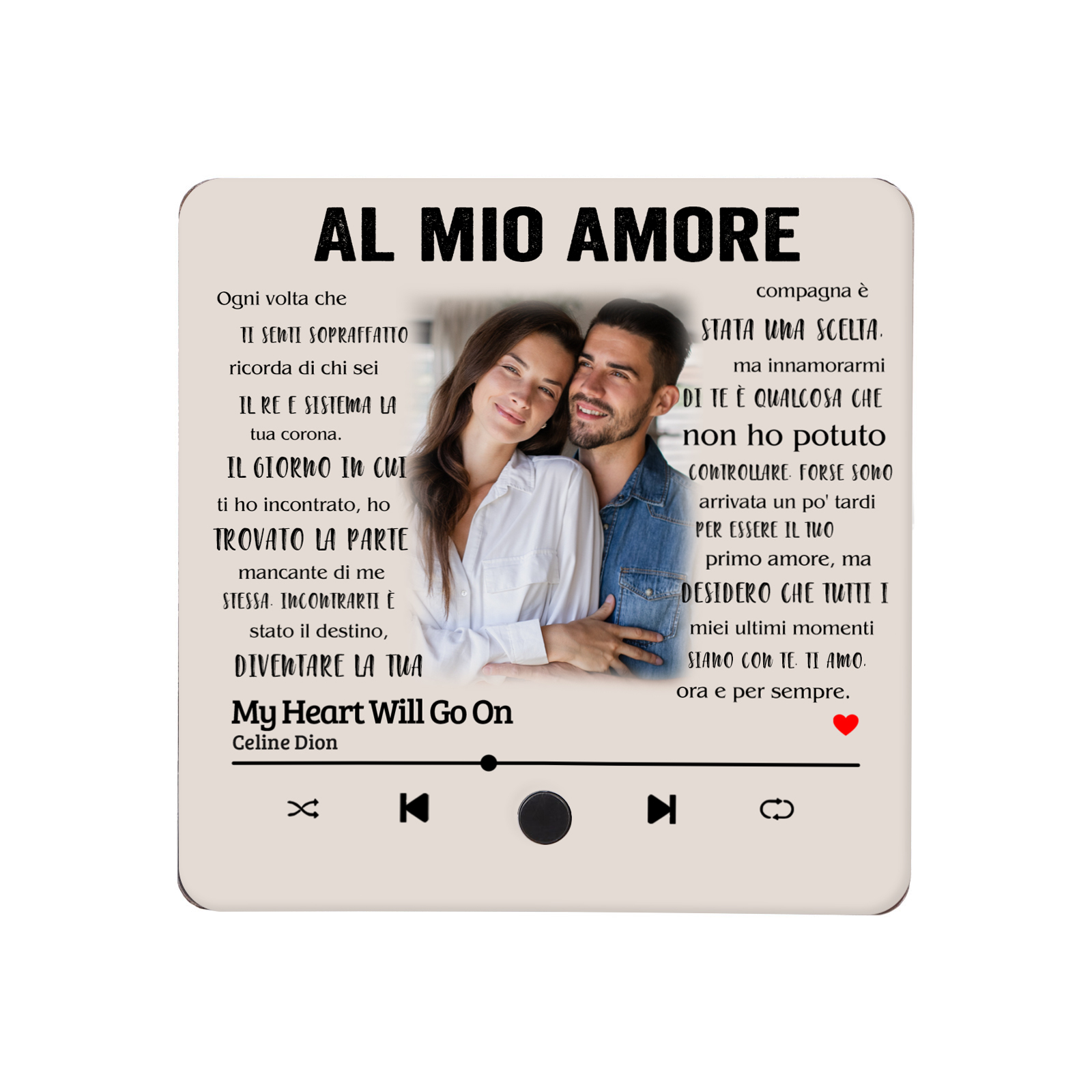 Magnete da Frigorifero Musicale Personalizzato - Con 1 Foto e 1 Canzone, Design "Al Mio Amore" - Regalo di San Valentino per Lei/Lui | Jessemade