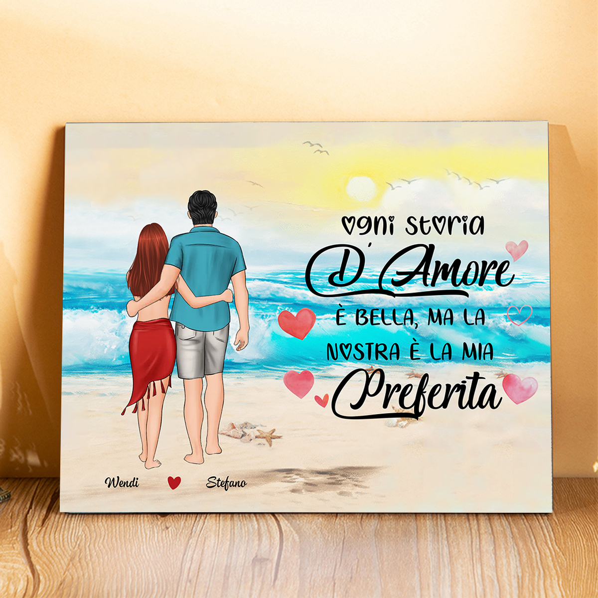 Decorazione in Legno Personalizzata – con 2 Nomi – "Ogni Storia d’Amor