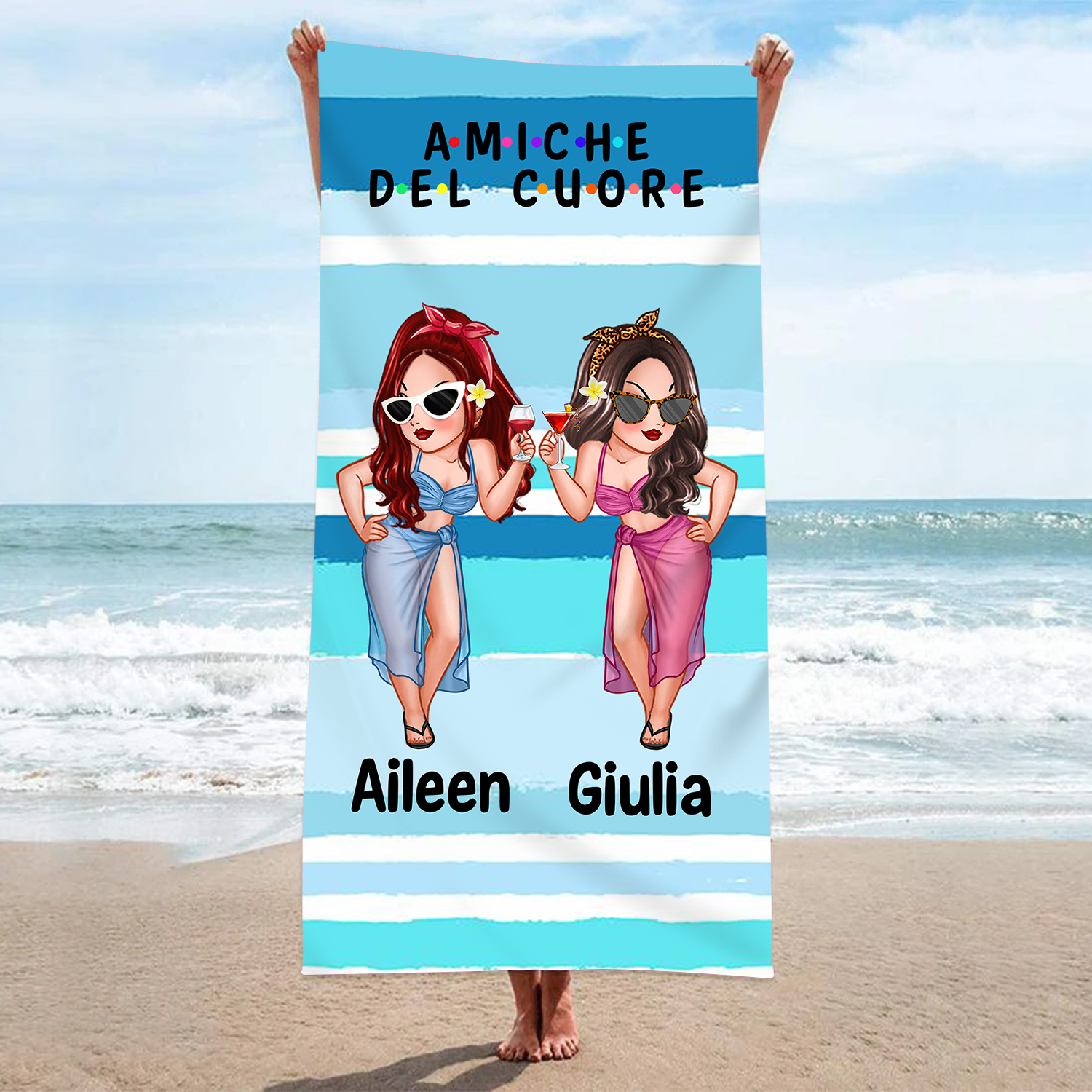 Amiche del cuore-Telo mare con immagine sulla spiaggia personalizzabile regalo per amica/sorella | Jessemade