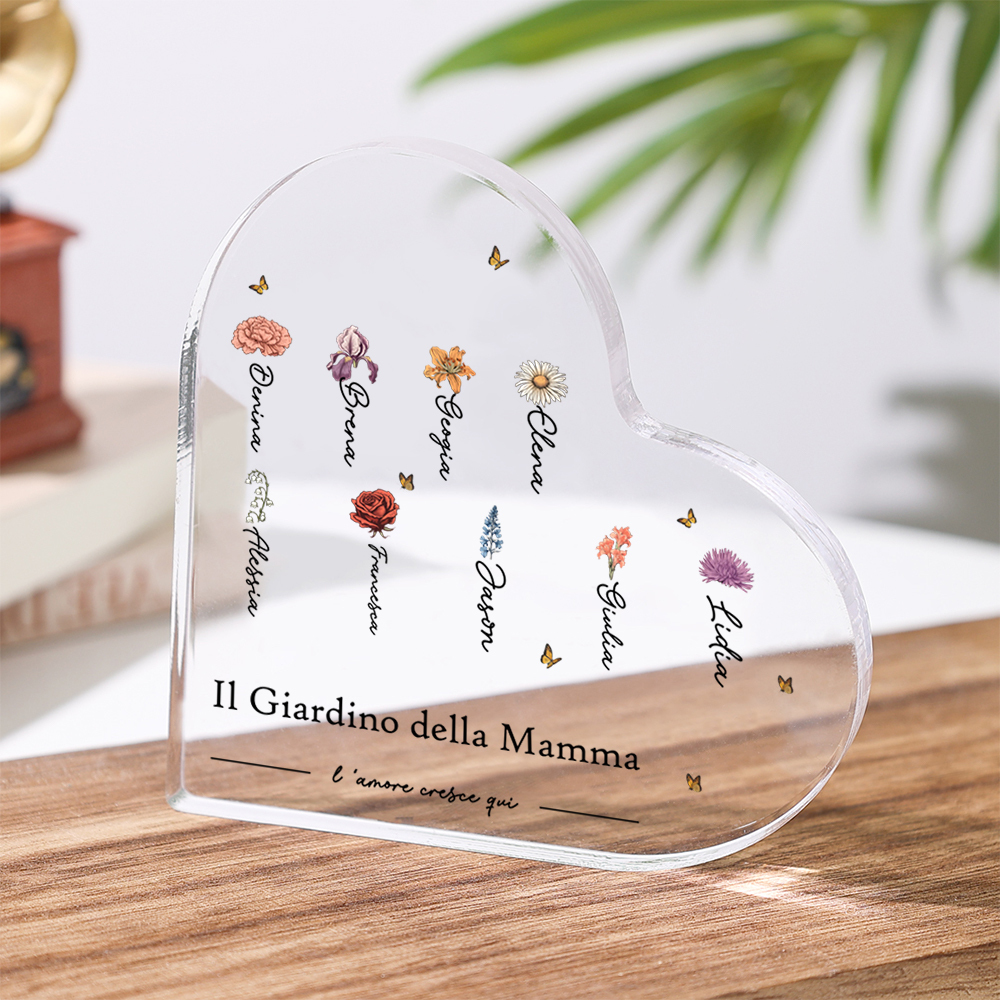 [Copy]Targa acrilica personalizzata a forma di cuore - - con 1-10 nomi e fiori di nascita- Regalo per la mamma
