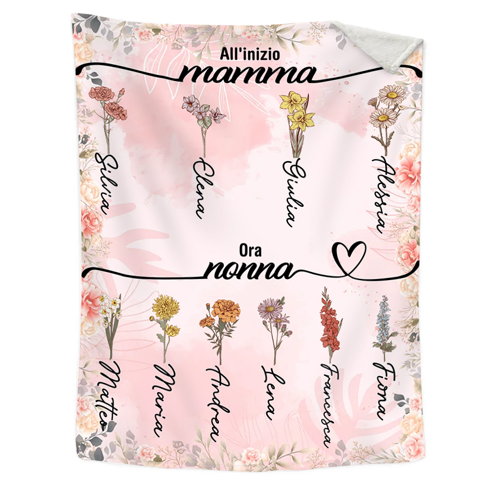 All'inizio Mamma, Ora Nonna-Coperta con fiore di nascita e nome personalizzabili regalo per nonna/mamma
