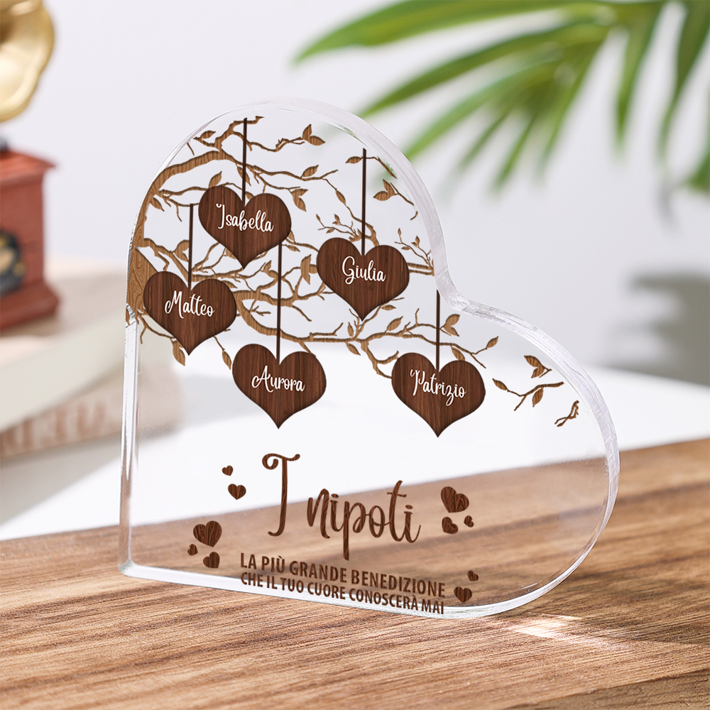 I nipoti e la nonna-Decorazione acrilica albero di cuore marrone per nonna/mamma