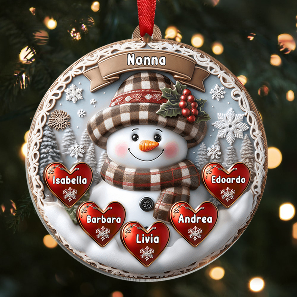 Nonna-Portachiavi/Pendente acrilico pupazzo di neve con cuore e nomi personalizzati regalo per famiglia