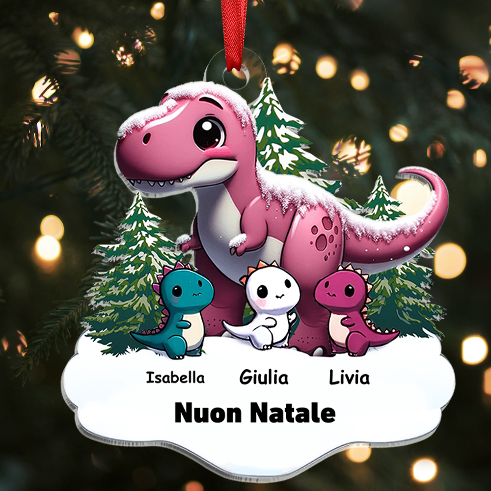 Buon Natale-Portachiavi/Pendente acrilico con dinosauro e nomi personalizzati regalo per famiglia