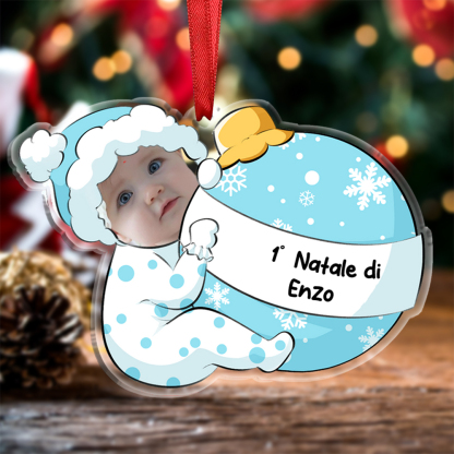 1° Natale-Portachiavi/Pendente acrilico con foto e nome personalizzati regalo per bambini