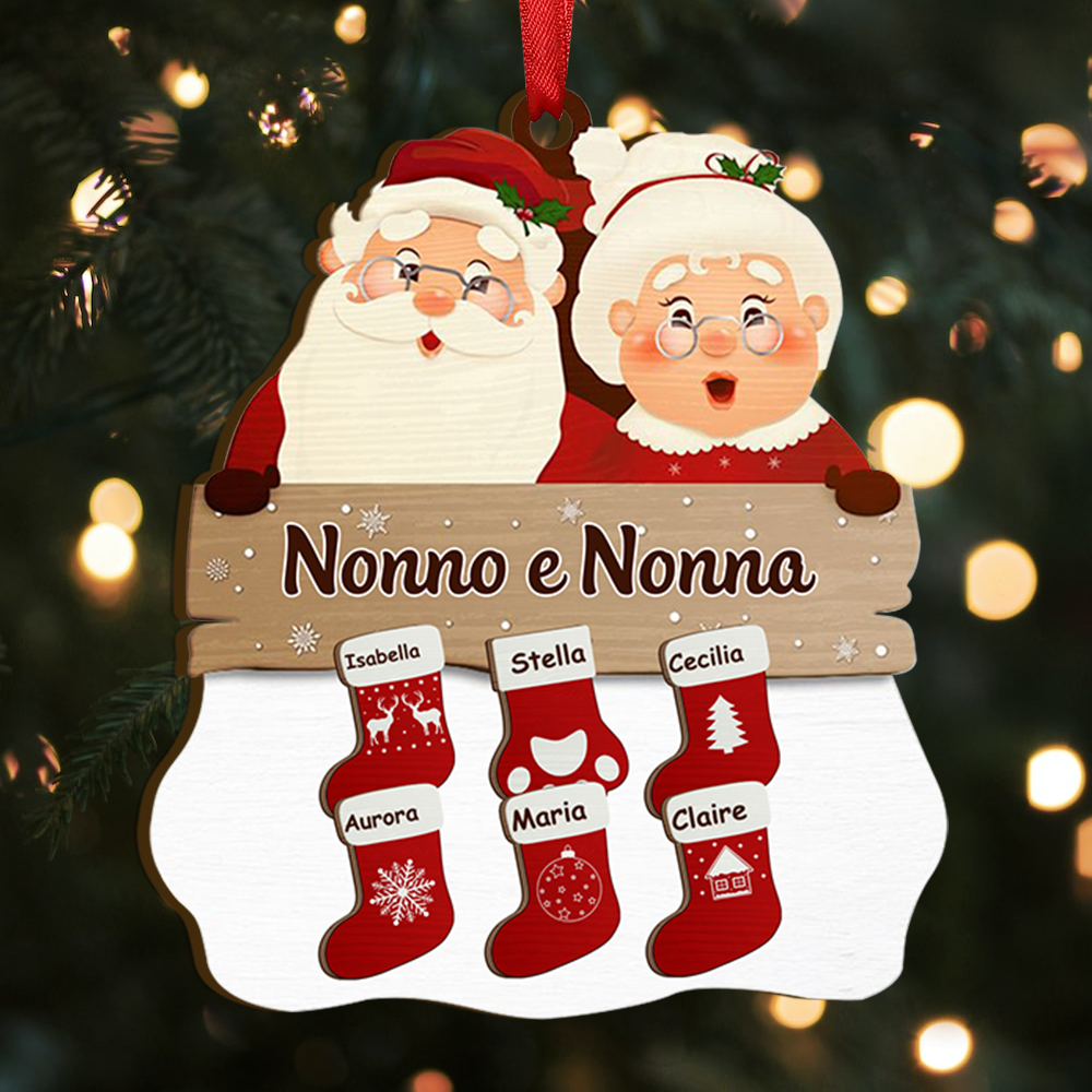 Pendente Natalizio Personalizzato in Legno per Nonno e Nonna 2-12 nomi personalizzati