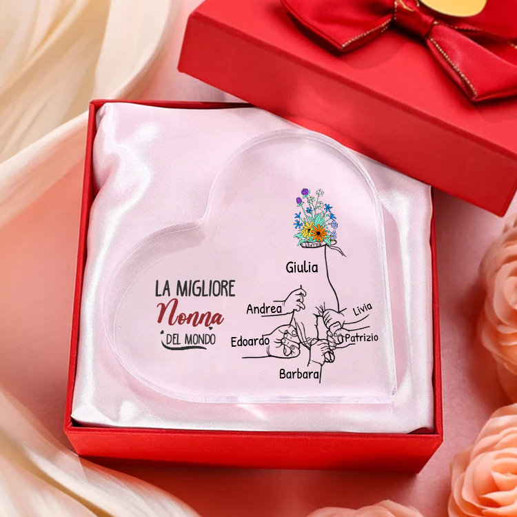 La migliore nonna del mondo-Deco acrilico mano nella mano fiore per nonna 2-7 nomi personalizzabili