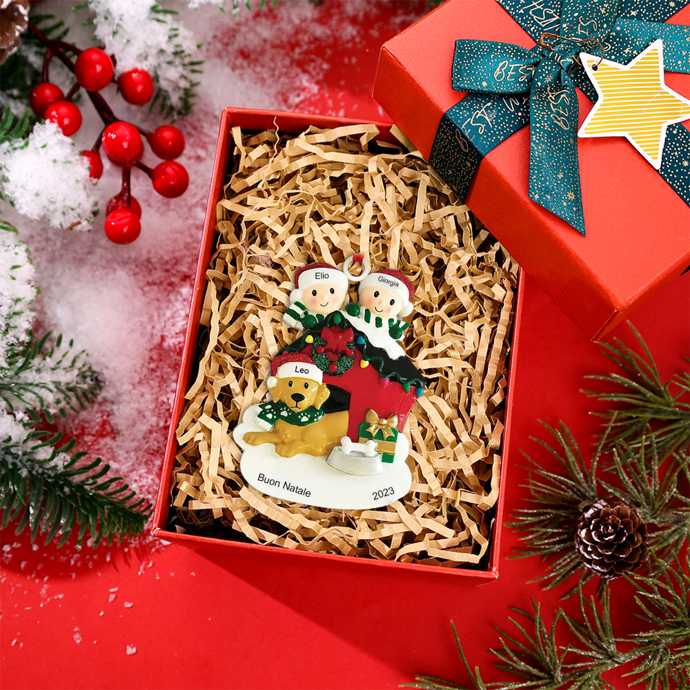Ornamenti cane e famiglia per albero di Natale decorazione casa 3 nomi personalizzati