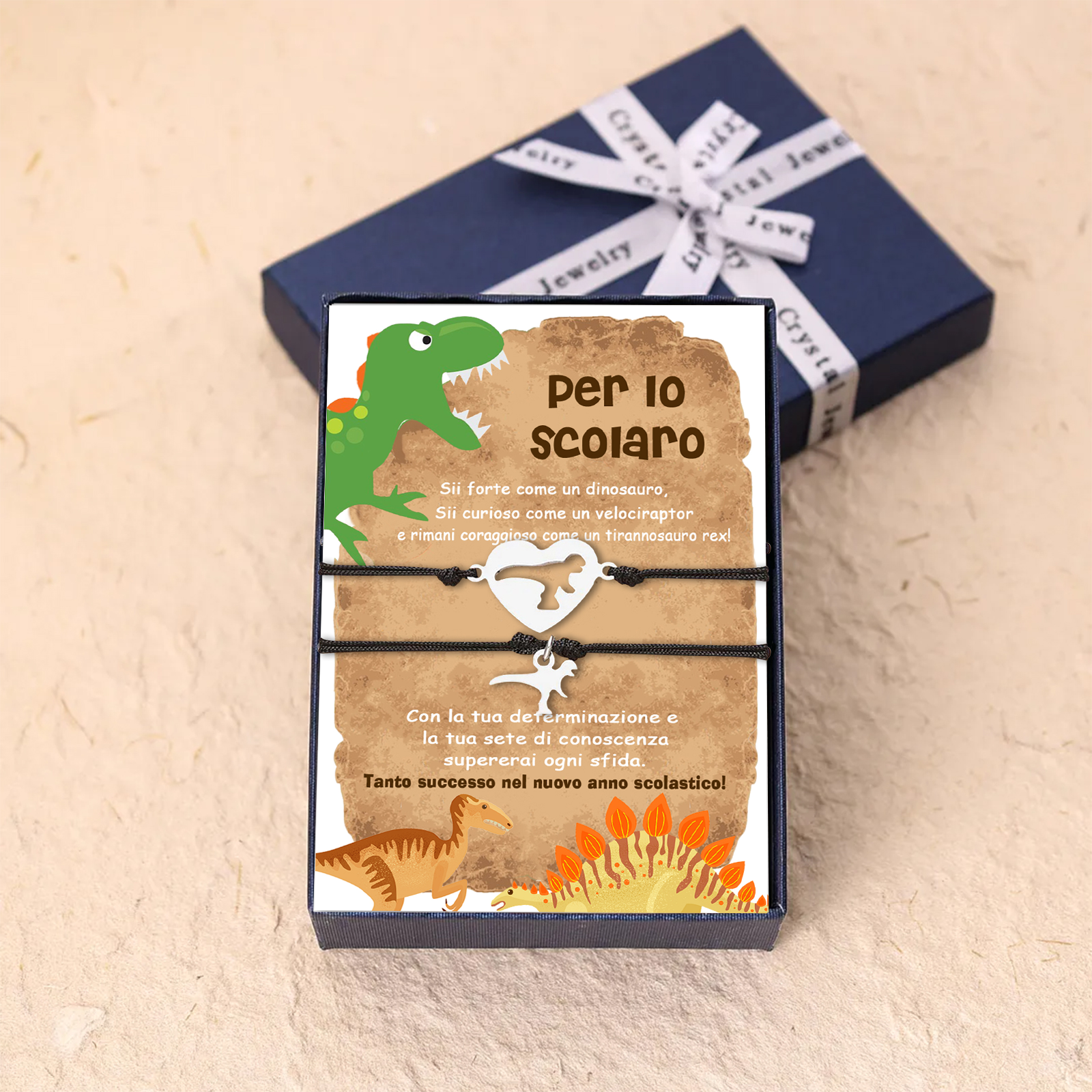 2PCS Braccialetto dinosauro regorabile regalo per bambina con carta e scatola