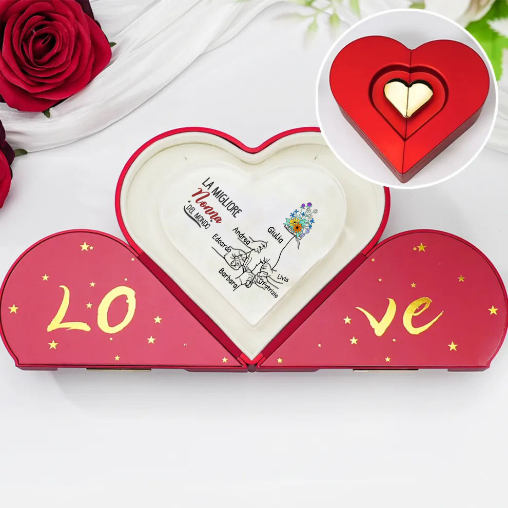 Jessemade IT La migliore nonna del mondo-Deco acrilico mano nella mano fiore per nonna 2-7 nomi personalizzabili