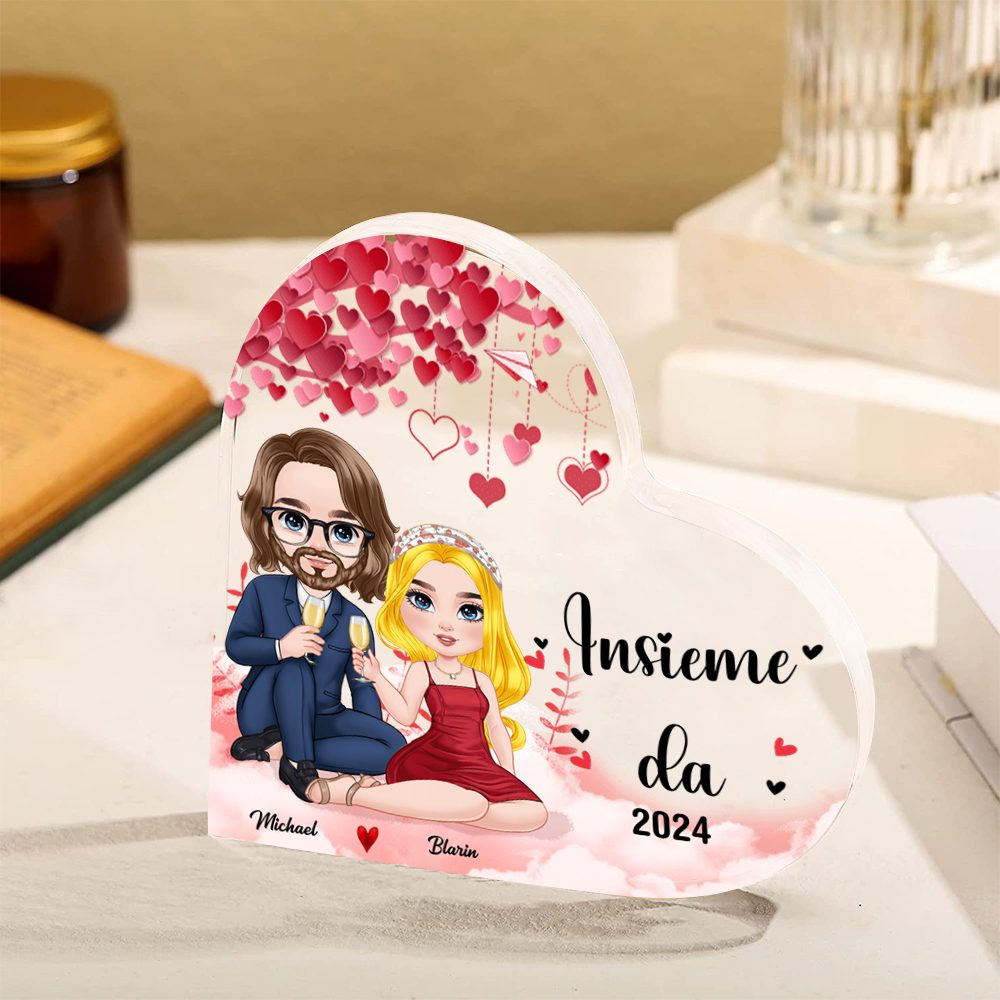 Ornamento Acrilico a Forma di Cuore Personalizzato con 2 Figure e Nomi - Regalo di Natale per Lui o Lei | Jessemade