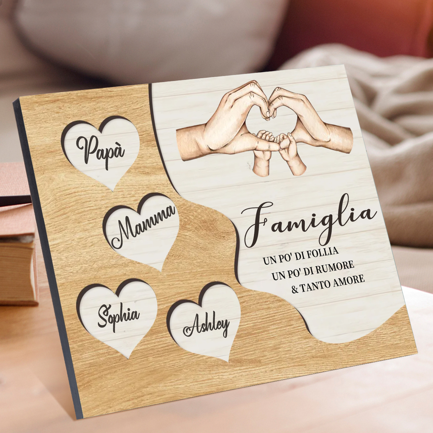 Targa Natalizia Personalizzata con Mani Unite in Legno – Nomi Personalizzati 2-7, Cuore e Famiglia – Regalo di Natale per la Famiglia | Jessemade