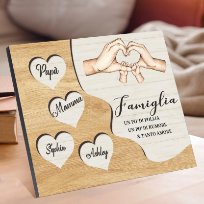 Targa Natalizia Personalizzata con Mani Unite in Legno – Nomi Personalizzati 2-7, Cuore e Famiglia – Regalo di Natale per la Famiglia | Jessemade