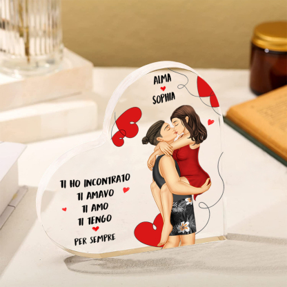Decorazione Cuore Personalizzata in Acrilico con Illustrazione di Coppia e 2 Nomi - Regalo di Natale per Lui o Lei | Jessemade