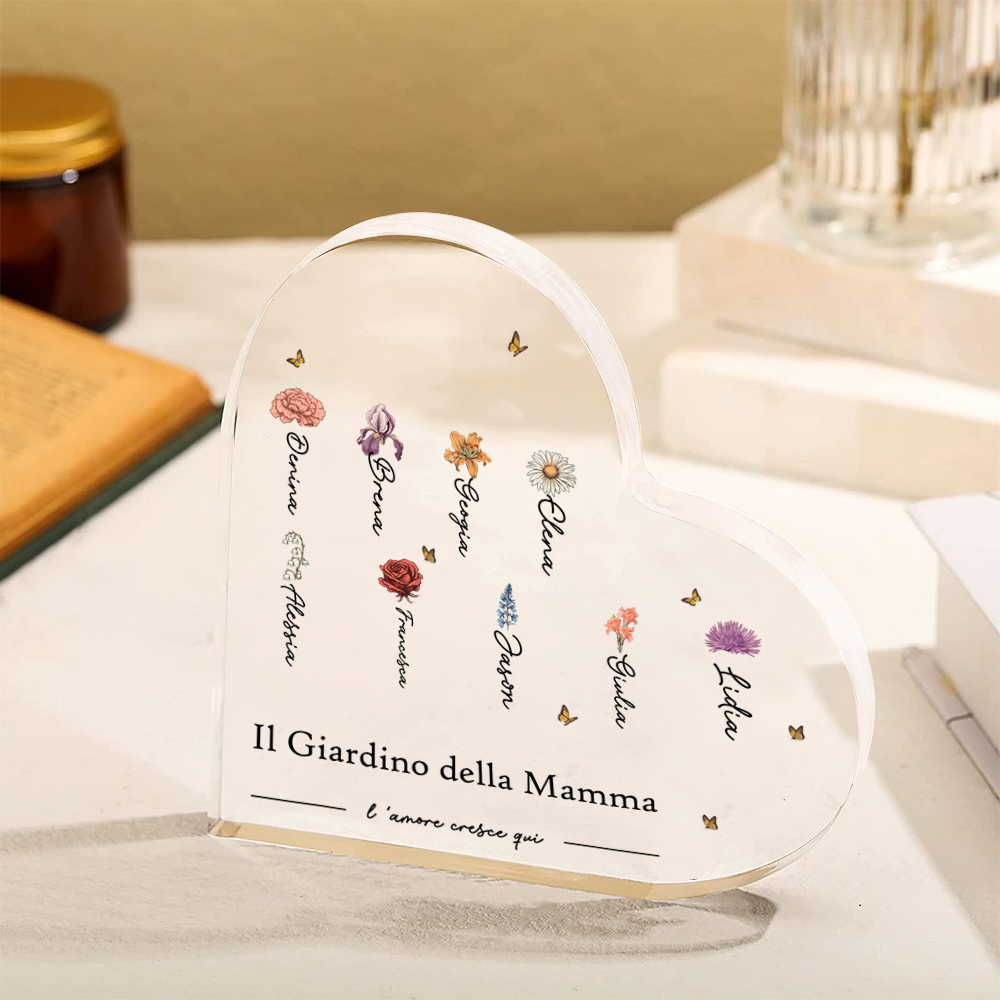 [Copy]Targa acrilica personalizzata a forma di cuore - - con 1-10 nomi e fiori di nascita- Regalo per la mamma