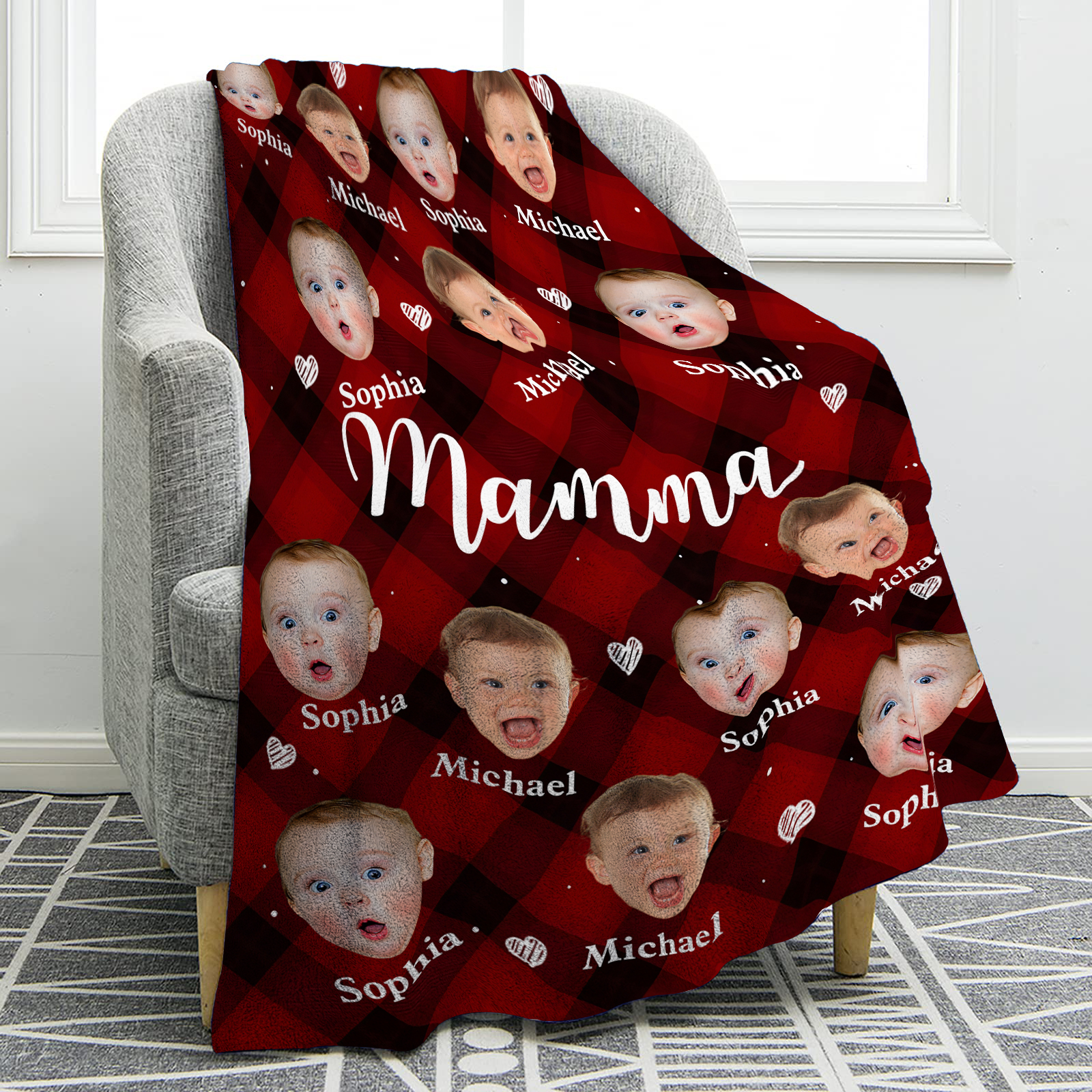 Coperta Personalizzata con Volti e Nomi dei Tuoi Bimbi – Il Regalo Più Dolce per una Mamma Speciale | Jessemade