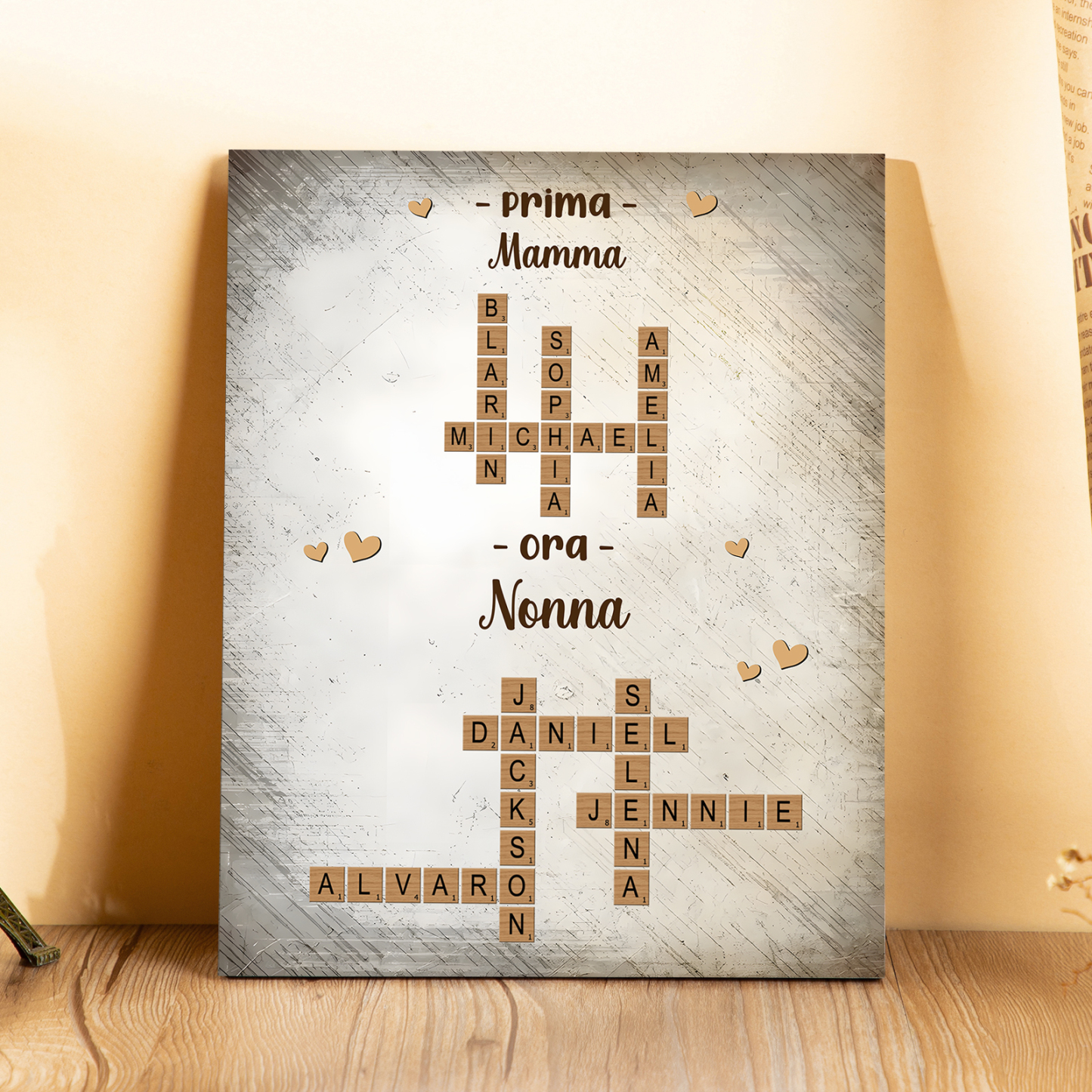 Stampa su Legno Personalizzata – Cruciverba con Nomi – Regalo per la Festa della Mamma