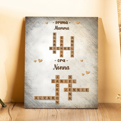 Stampa su Legno Personalizzata – Cruciverba con Nomi – Regalo per la Festa della Mamma