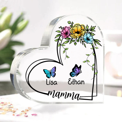 Decorazione Acrilica a Forma di Cuore Personalizzata con Farfalla – 2 Nomi e Testo per Nonna o Mamma | Jessemade