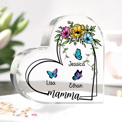Decorazione Acrilica a Forma di Cuore Personalizzata con Farfalla – 3 Nomi e Testo per Nonna o Mamma | Jessemade
