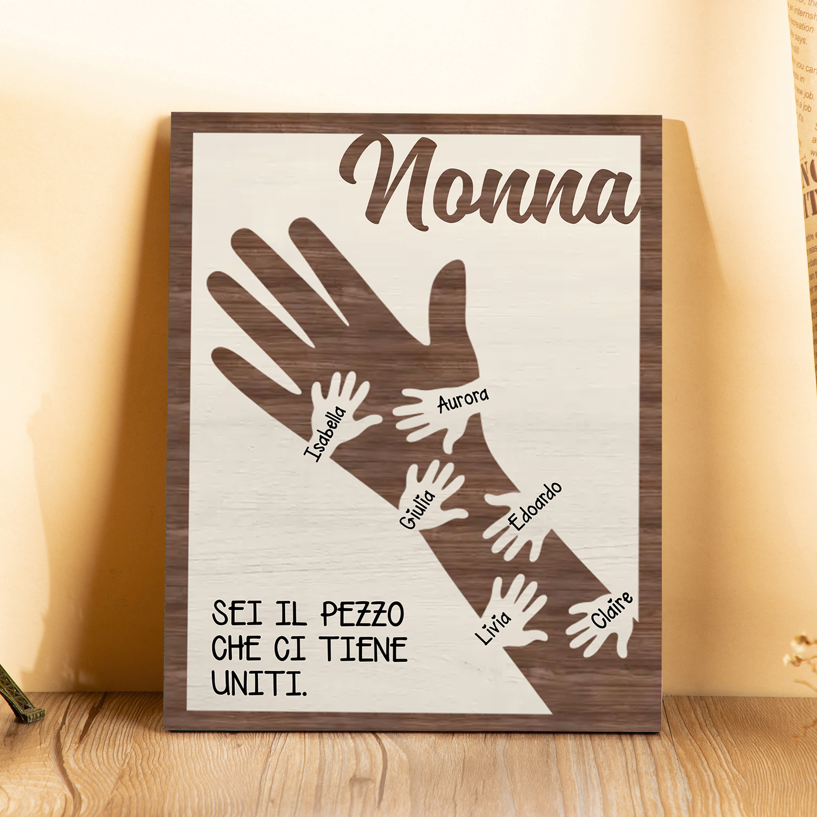 Nonna sei il pezzo che ci tieni uniti-Targa con nomi personalizzabili per mamma/nonna