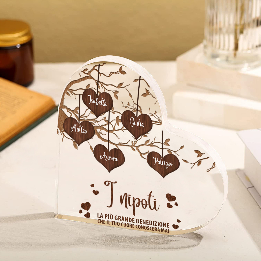 I nipoti e la nonna-Decorazione acrilica albero di cuore marrone per nonna/mamma