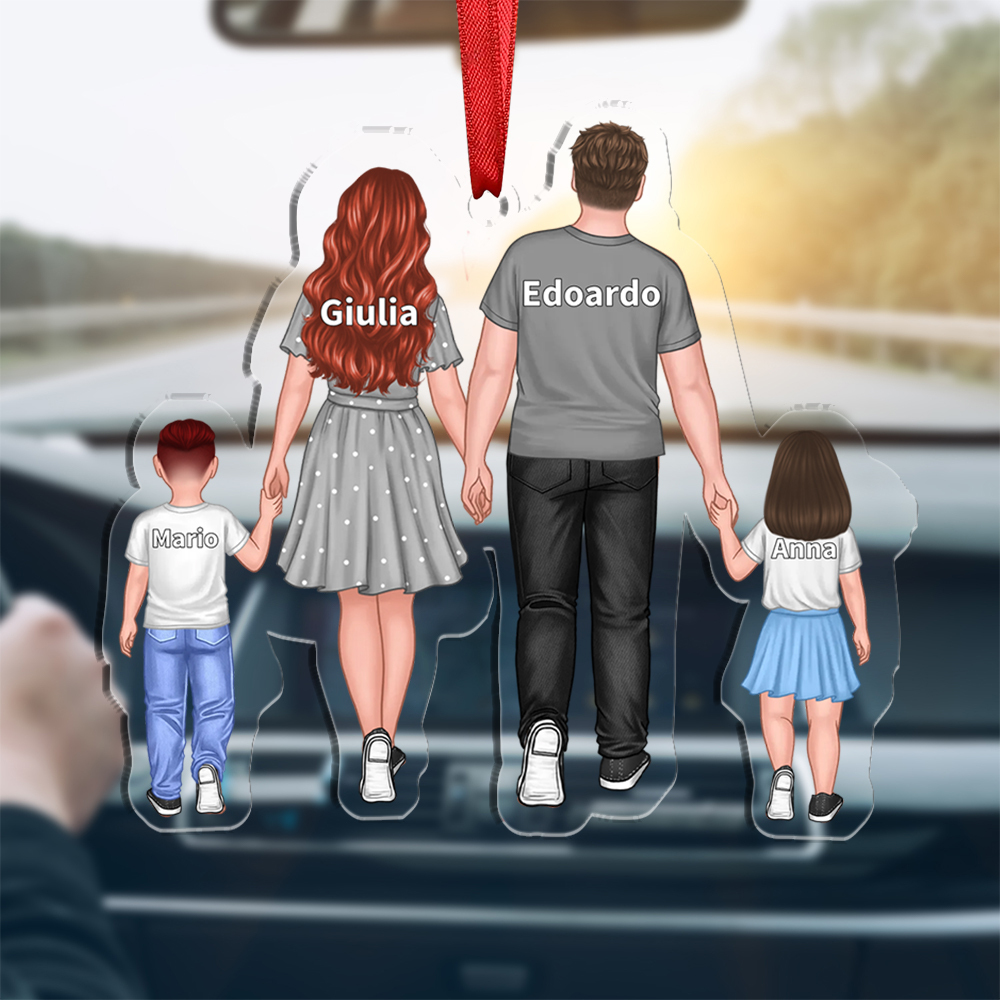 Portachiavi/Pendente acrilico i genitori e i bambini con immagine e nomi personalizzati