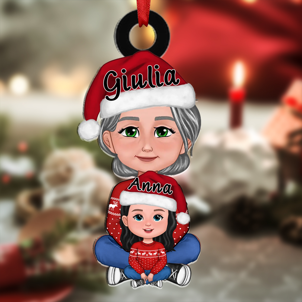 Portachiavi/Pendente acrilico nonna ed io con immagine e nomi personalizzati regalo per nonna