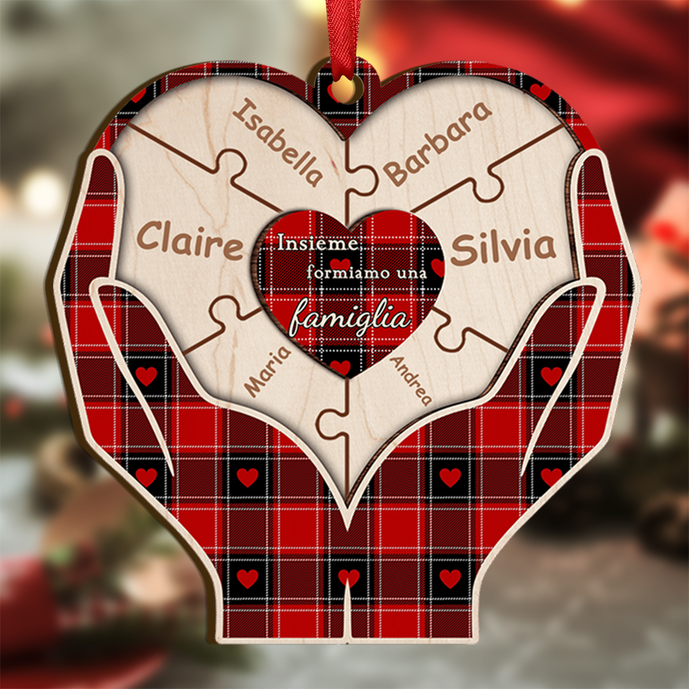 Cuore nelle mani-Portachiavi/Pendente legno con nomi personalizzati regalo per famiglia